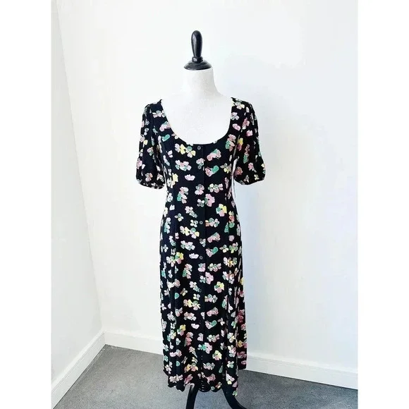 NWT Scoop Black Floral Button Front Midi Dress Size M - Picture 5 of 16
